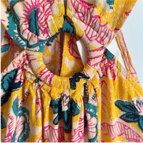Maeve Anthropologie Mica tank top yellow pink floral sleeveless halter ring - Picture 4 of 9